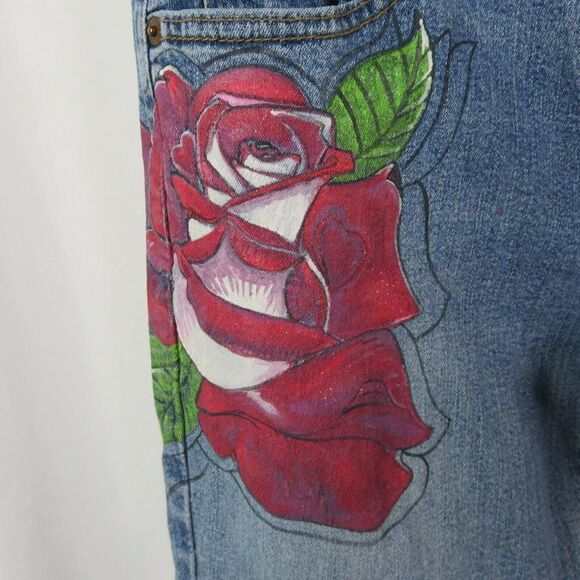 Levi 518  Hand Painted Roses Jeans Superflow Stretch 5 Juniors Wearable Art OOAK - Picture 5 of 12